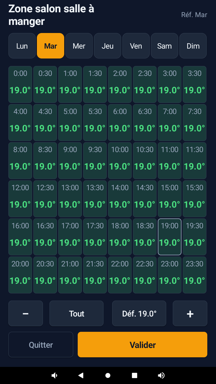 Calendrier hebdomadaire à la demi-heure